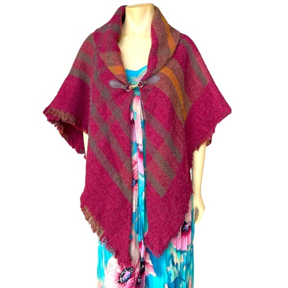 Modena Sweaters - Modena Shawl Plaid Cowl Style Buckle Front Shawl One Size